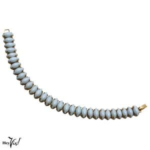 Vintage 1950s Blue Milk Glass Navette Bracelet Gold Tone 7" Long - Hey Viv